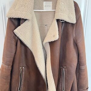 Avec Les Filles Tan Leather Shearling Jacket